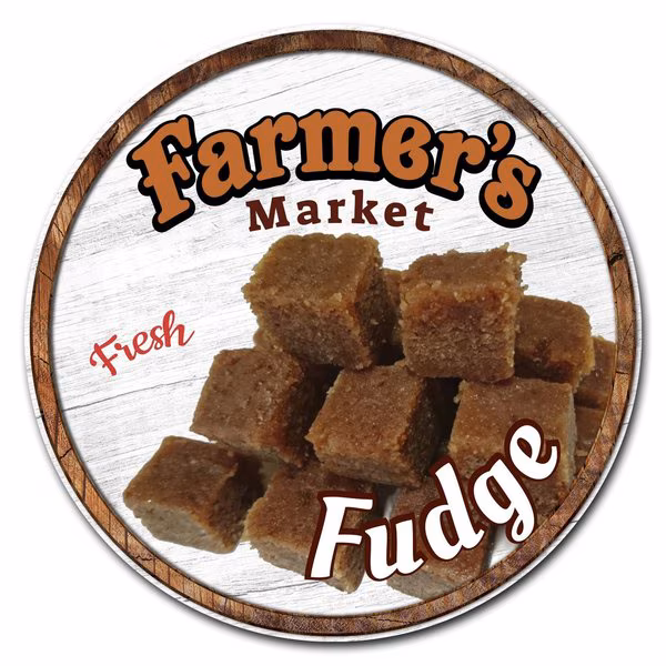 Farmers Market Fudge Circle Vinyl Laminated Decal, D-16-CIR-Fudge